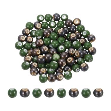 Imagem de PATIKIL 100 contas de porcelana, contas soltas redondas de cerâmica de 8 mm, espaçador feito à mão, para pulseira, colar, brinco, joias, artesanato, faça você mesmo, verde escuro/café