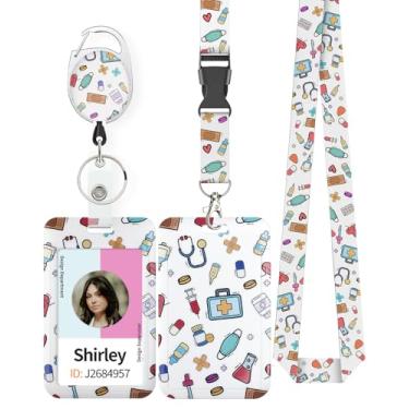 Imagem de Uniclife Porta-crachá de enfermeira deslizante com carretel retrátil para crachá mosquetão cordão destacável suporte de cartão de plástico protetor de cartão vertical para médicos, farmacêuticos