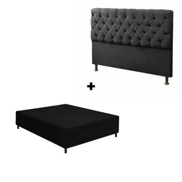 Imagem de Base Cama Box Casal + Cabeceira Preto 138x188cm