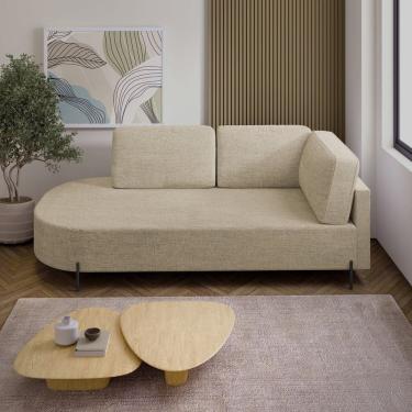 Imagem de Sofá Living Orgânico 2 Lugares 165cm Base de Ferro Braço Direito Norten Cru