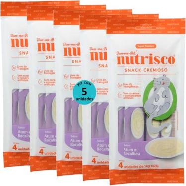 Imagem de Snack cremoso nutrisco gatos 14g atum e bacalhau com 4 un - kit com 5