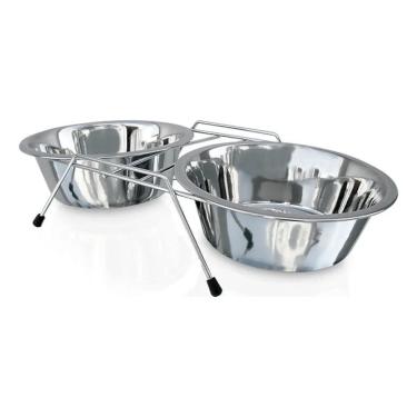 Imagem de Comedouro Bebedouro Tigela Cachorro Duplo Aço Inox Chalesco
