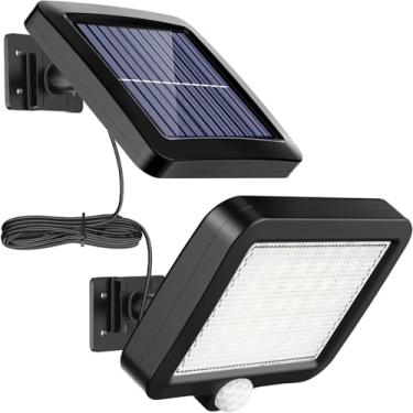 Imagem de Luz solar com sensor de movimento externo – pacote com 2, 56 LEDs, 300 LM superbrilhante, painel solar dividido com cabo de 5 metros, IP65 impermeável, detecção de 120° – sem necessidade de fiação
