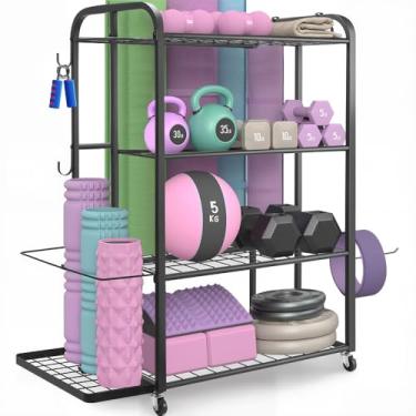 Imagem de Preto, Rack de Armazenamento Multifuncional, Equipamentos de Academia em Casa, Halteres, Tapetes de Ioga, Rolos de Espuma, Faixas de Resistência, Bem Como Acessórios Como Copos E Cordas