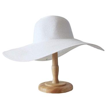 Imagem de Topwel Chapéu de sol feminino com aba grande para praia, verão, piscina, jardim, praia, palha, chapéu para férias, viagens, preto, Branco, Large