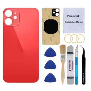 Imagem de Perzework Substituição de vidro traseiro OEM para iPhone 12 Mini 5,4 polegadas (vermelho) com kit de ferramentas de reparo