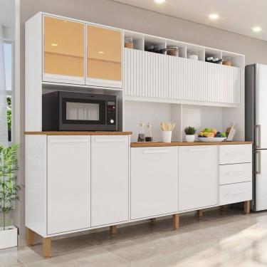 Imagem de Armário de Cozinha 9 Portas 3 Gavetas 100% Mdf Isabella Branco Neve