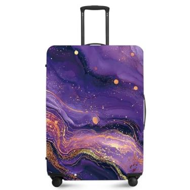 Imagem de FOREVER QUEEN Capa protetora de mala de mármore luxuosa, antiarranhões, capa de bolsa elástica, lavável e durável de poliéster, Roxa, L(fits 28-30Inch suitcase), Mármore