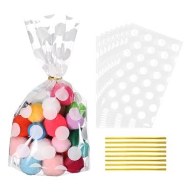 Imagem de PATIKIL Sacos de petiscos, 100 peças, 12 x 5 x 20 cm, sacos de presente com laços torcidos, presente de plástico para lembrancinhas de festa de doces, embalagem de doces, padaria, manchas brancas