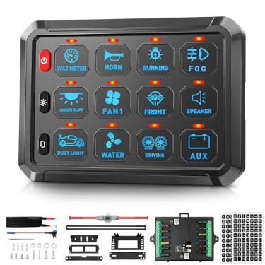 Imagem de Painel de interruptor azul de 12 grupos, interruptor auxiliar de LED para carro 12V RV ATV SUV