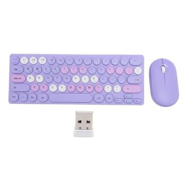Imagem de Teclado e mouse sem fio, teclado colorido retrô de 2,4 GHz e mouse de 1200 dpi com receptor, hibernação automática para computador, laptop, PC (roxo)