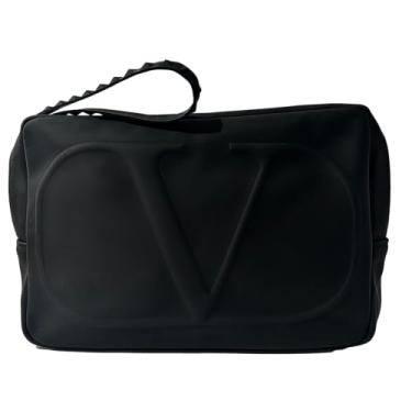 Imagem de Valentino Bolsa de mão preta grande para maquiagem cosmética com zíper aproximadamente 2235 cm C x 12 cm A x 5 L (2235)