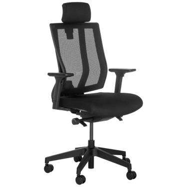 Imagem de Cadeira de Escritório Ergonômica Giratória com Apoio de Braços e Suporte Lombar Ajustável, VARI, Preto