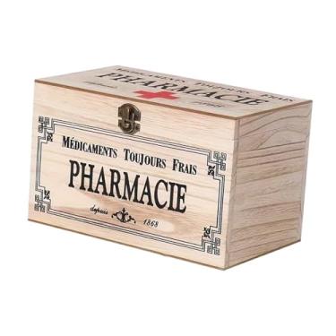 Imagem de Kokiya Caixa organizadora de primeiros socorros de madeira, de madeira, estojo de primeiros socorros de grande capacidade, decoração rústica de fazenda