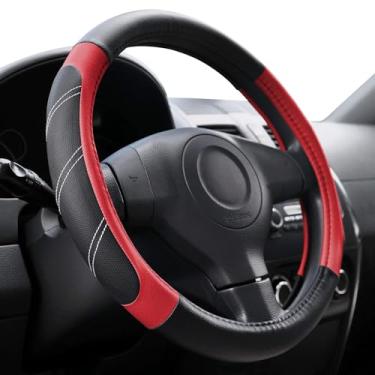 Imagem de Capa de volante elástica elástica, volante universal de carro de 38 cm, antiderrapante, couro sintético respirável, sem anel interno para carro, caminhão, SUV, Jeep