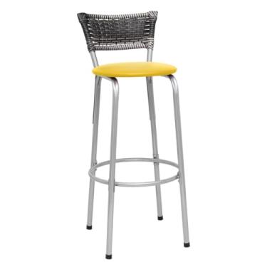 Imagem de Banqueta Junco Degradê Cyber Estrutura Prata Ideal para Bancada Balcão Piscina Bar Cozinha Gourmet 1 Unidade - Itagold (Assento Amarelo)