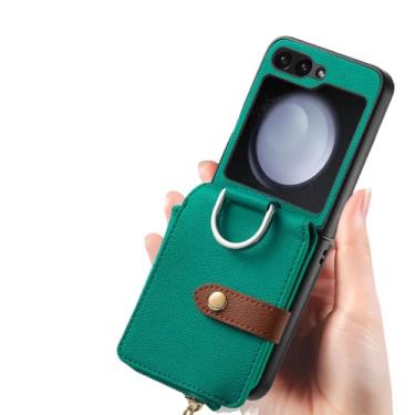 Imagem de Para samsung flip 5 cartão bolso caso de telefone para samsung galaxy z flip5 flip 5 5g capa protetora de couro, verde, para samsung z flip 5