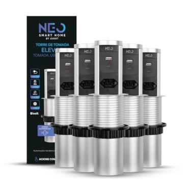 Imagem de Avant Neo Kit 5 Torres de Tomada Embutir Retrátil (Elevor) Cinza, 1 Tomada Flex 10A/20A USB e USB-C, Bivolt, para Bancada Cozinha