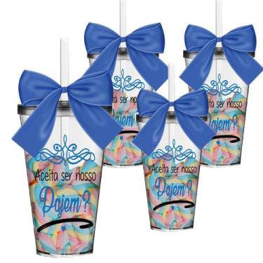 Imagem de Copo Convite Twister Personalizado Pajem Azul 550ml 4 Un - Krystalon