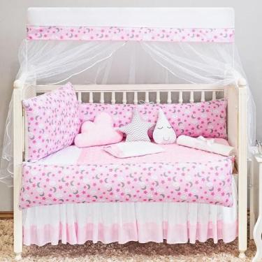 Imagem de Kit Berço Nuvem Chuva De Benção Rosa Menina Estampado 8peças - L2m