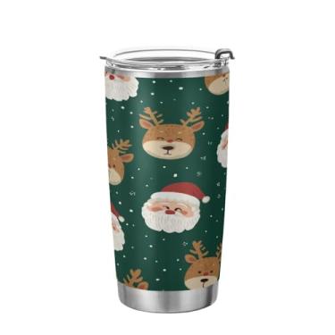 Imagem de Blueangle Copo isolado a vácuo de aço inoxidável de 590 ml com tampa e canudo, caneca de viagem de Papai Noel para bebidas quentes e frias (505)