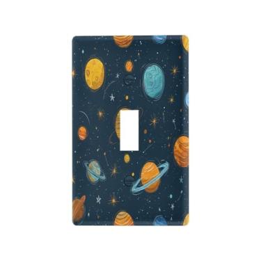 Imagem de Blueangle Capa para placa de parede para interruptor de luz - desenho animado sistema solar planetas capa decorativa para tomada placa de parede, tamanho 1 gangue 4,53 x 2,76 polegadas (243)