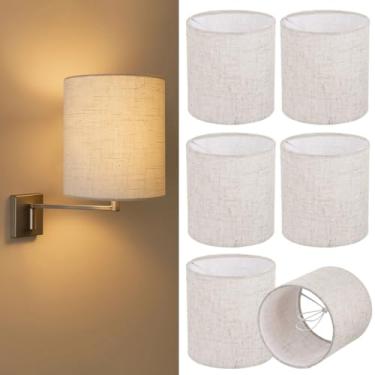 Imagem de 6 peças de abajur, mini abajur, abajur de tecido, abajur de tecido, cortinas de substituição de candelabro bege para luz de parede, conjunto de abajur de linho natural, 13 x 13 x 13,5 cm, montagem