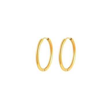 Imagem de Brincos de argola banhados a ouro 18 quilates para mulheres, argolas impermeáveis de aço inoxidável, hipoalergênicos, leves, minimalistas, para o dia a dia, 15m, Aço inoxidável, Sem pedra preciosa