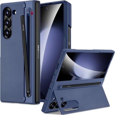 Imagem de Miimall Capa para Samsung Galaxy Z Fold 5 com compartimento para caneta e suporte oculto e suporte oculto protetor de tela embutido, fina, resistente, à prova de choque, carregamento sem fio, capa