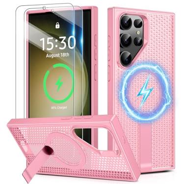 Imagem de Jshru Capa para Samsung Galaxy S23 Ultra/S22 Ultra com [2 peças] Protetores de tela HD, compatível com MagSafe [proteção contra quedas de grau militar], capa fina translúcida com suporte invisível