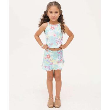 Imagem de Short Saia Infantil Estampa Floral Marisa Tam 4 a 10-22050, Azul, 4
