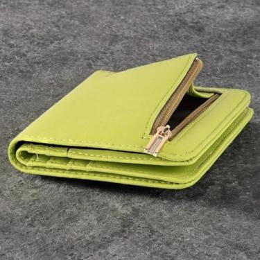 Imagem de Carteira feminina com bloqueio de RFID, pequena, compacta, dobrável, de couro, com bolso para identidade, Verde, 4.2 inches (L) x 0.39 inches (W) x 3.6 inches (H), Retrô