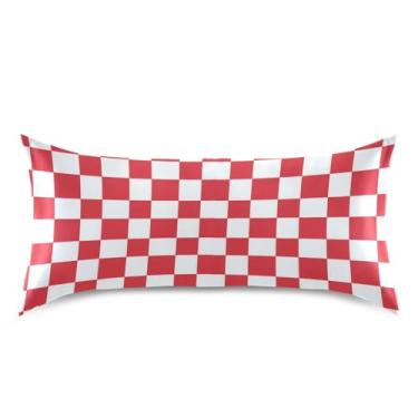 Imagem de Wassud Fronha de cetim xadrez xadrez vermelho para cabelo e pele fronhas de seda lisa king size fronhas respiráveis com fecho de envelope