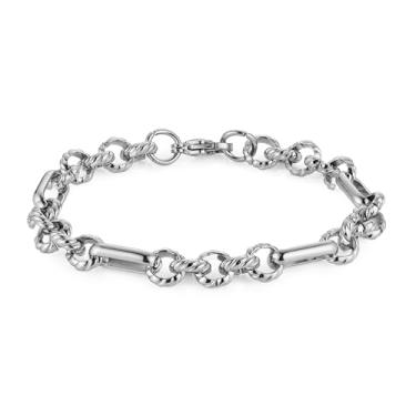 Imagem de STWTR Pulseira de corrente masculina, corrente/corda cubana, corrente de prata de 0,7/0,8 cm de largura, com fecho lagosta (8,26/21,3 cm), pulseira de corrente de aço inoxidável, 8.26Inch, Aço