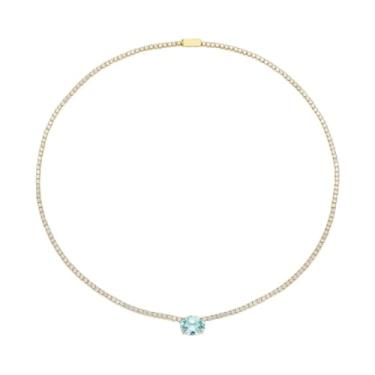 Imagem de Aswinfon Colar feminino de pedra do mês de nascimento banhado a ouro 18 quilates com strass e strass delicado corte de zircônia cúbica corrente de diamante falso, joia de aniversário moderna, presente