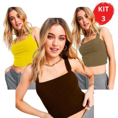 Imagem de Kit 3 Cropped Ribana Alça Grossa - Slim Fitness, Sortida, GG