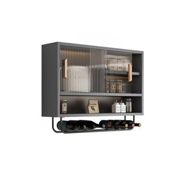 Imagem de Armário de cozinha montado na parede de liga de alumínio com armazenamento de temperos de vidro, portas de metal para cima e para cima, ideal para banheiro, cozinha, quarto, sala de jantar