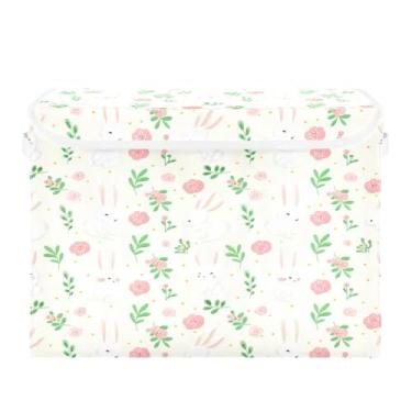 Imagem de SEHANY Cestas de armazenamento fofas de coelho de desenho animado com tampas, organizador de caixas de armazenamento de tecido para armário de roupas, cobertor de escritório, berçário, 42 x 32 x 30 cm