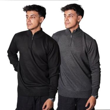 Imagem de Kit 2 Blusas Suéter Meio Zíper com Gola Alta Masculino Manga Longa Inv