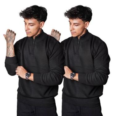 Imagem de Kit 2 Blusas Suéter Meio Zíper com Gola Alta Masculino Manga Longa Inv