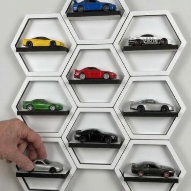 Imagem de Organizador Carrinhos Formato Hexagonal Mdf Expositor Parede Presente 