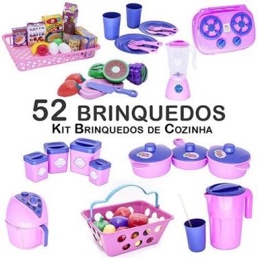 Imagem de Kit Cozinha Infantil Mercado Fruta Pote Fogão Air Fryer 52pç - CLICKCO
