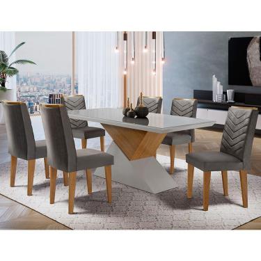 Imagem de Mesa Aster 180 Tampo em MDF e Vidro com 6 Cadeiras Liz Moderna