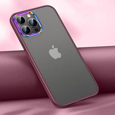 Imagem de Capa magnética de acrílico fosco de luxo para iphone 13 pro max para iphone 12 pro max colorido lente mental capa de silicone, vermelho, para iphone 12