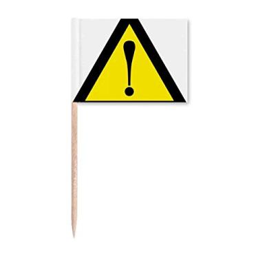 Imagem de Símbolo de aviso amarelo preto triângulo seguro bandeiras de palito marcador decoração de festa