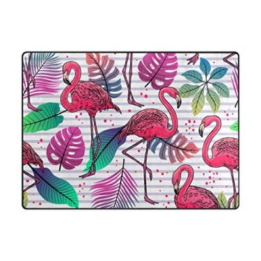 Imagem de My Little Nest Tapete de área bonito flamingo rosa folhas de palmeira leve antiderrapante tapete macio 12 x 177 cm, esponja de memória interior exterior tapete para sala de jantar quarto escritório cozinha