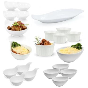 Imagem de Kit Para Finger Food Mini Tigelas, Ramequim, Molheira + Travessa Folha