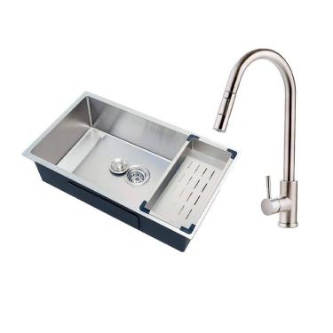 Imagem de Kit Cuba para Cozinha Terena 74 cm e Torneira Misturador Monocomando em Aço Inox Iriri - Prata