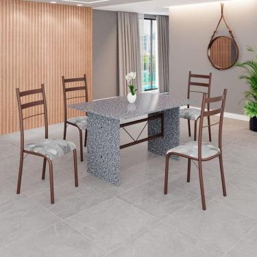 Imagem de Conjunto Sala de Jantar Mesa Retangular 120x75cm Tampo Granito Ocre 4 Cadeiras Marselha Paraopeba / Marrom