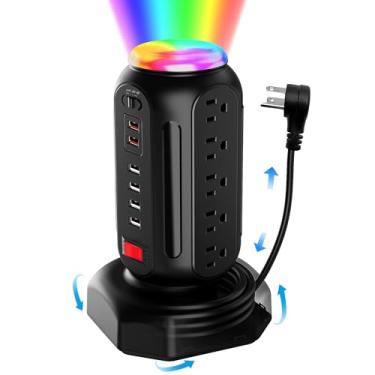 Imagem de Power Strip Tower 15 Outlets 6 USB Ports, Surge Protector with Colorful led Light & USB Fast Charger,Desktop Charging Station with 6.5ft Heavy Duty Extension Cord for Home Office(Black)